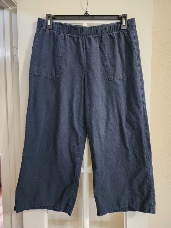 Felina Pants - Felina Linen Cotton Wide Leg Crop Pants Navy Blue Large Pull On